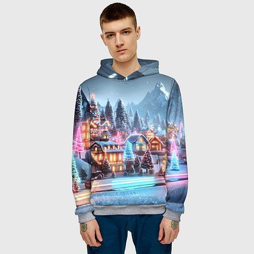 Мужская толстовка Городок в новогодних огоньках / 3D-Меланж – фото 3