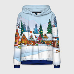 Толстовка-худи мужская Новогодник дворик, цвет: 3D-синий