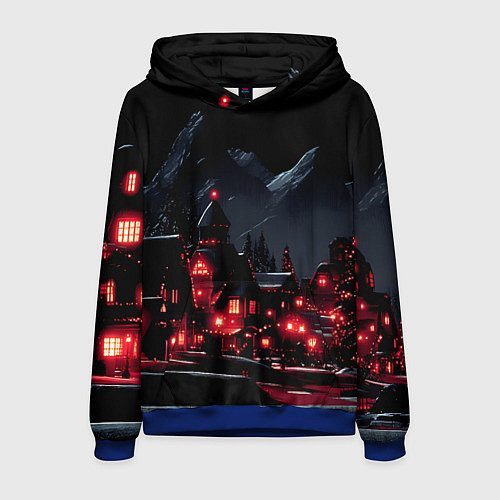 Мужская толстовка Новогодняя ночь и красные гирлянды / 3D-Синий – фото 1