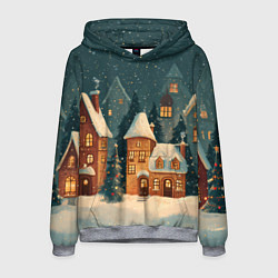 Толстовка-худи мужская Сказочный Новогодний городок, цвет: 3D-меланж