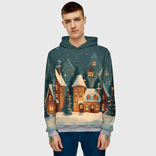 Мужская толстовка Сказочный Новогодний городок / 3D-Меланж – фото 3