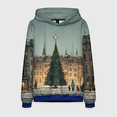 Мужская толстовка Новогодняя елка во дворе / 3D-Синий – фото 1