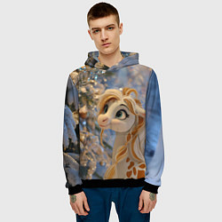 Толстовка-худи мужская Новогодняя лошадка в крапинку, цвет: 3D-черный — фото 2