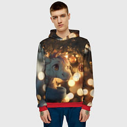 Толстовка-худи мужская Лошадка под новогодней елкой, цвет: 3D-красный — фото 2