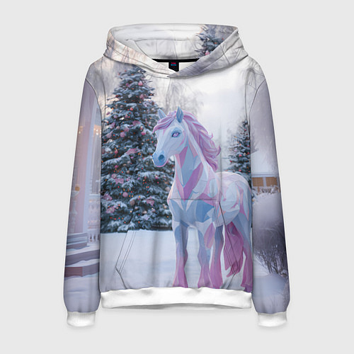 Мужская толстовка Геометрическая новогодняя лошадка / 3D-Белый – фото 1