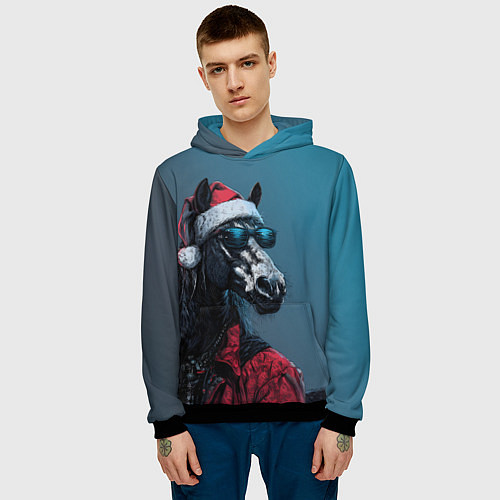 Мужская толстовка Лошадь в новогоднем стиле / 3D-Черный – фото 3