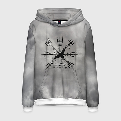 Мужская толстовка Мистический ворон в руническом компасе вегвизир / 3D-Белый – фото 1