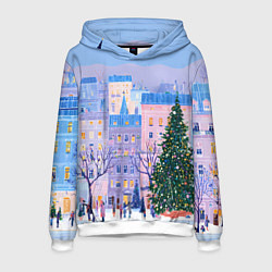 Толстовка-худи мужская Новогодний двор, цвет: 3D-белый