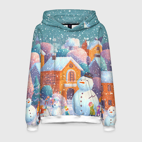Мужская толстовка Дети во дворе лепят снеговика / 3D-Белый – фото 1