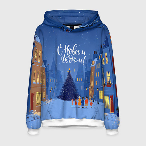 Мужская толстовка С новым год - праздничный дворик / 3D-Белый – фото 1