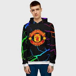 Толстовка-худи мужская Манчестер Юнайтед неоновые молнии, цвет: 3D-белый — фото 2