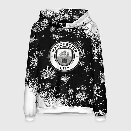 Мужская толстовка Манчестер сити снежинки новый год / 3D-Белый – фото 1