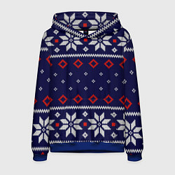 Толстовка-худи мужская Вязаный новогодний узор, цвет: 3D-синий