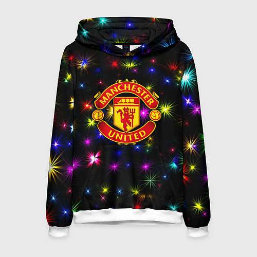 Мужская толстовка Манчестер Юнайтед праздничные огни / 3D-Белый – фото 1