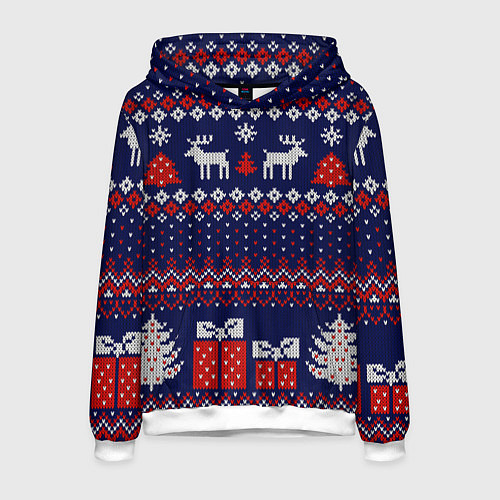 Мужская толстовка Новогодний вязаный паттерн / 3D-Белый – фото 1