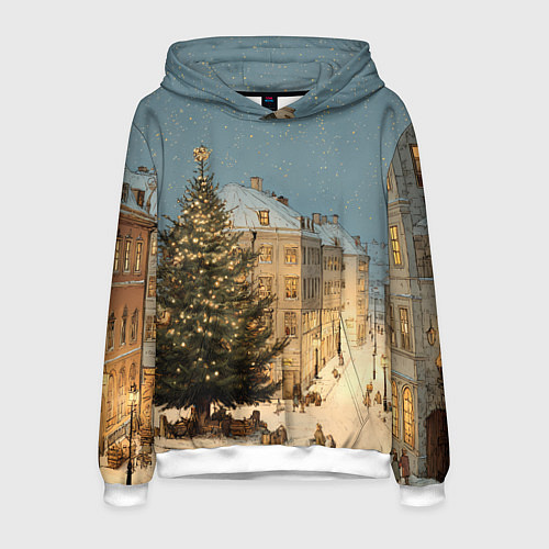 Мужская толстовка Елка во дворе города / 3D-Белый – фото 1