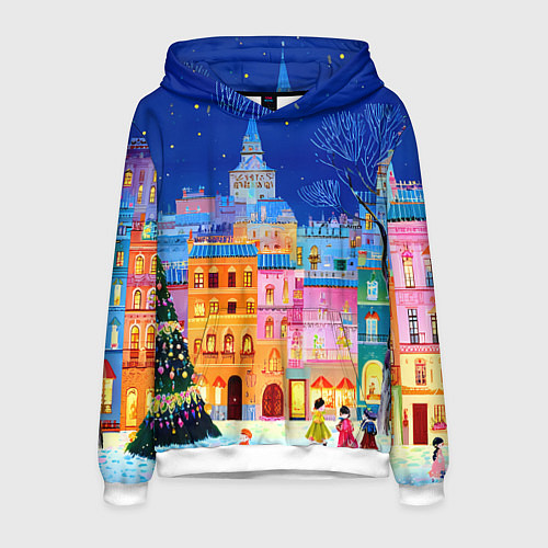 Мужская толстовка Разноцветные новогодние домики / 3D-Белый – фото 1