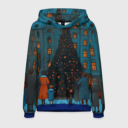 Мужская толстовка Люди встречают новый год во дворе / 3D-Синий – фото 1