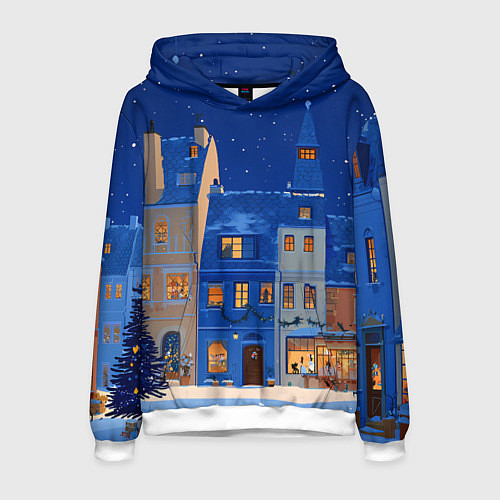 Мужская толстовка Синяя новогодняя елочка во дворе / 3D-Белый – фото 1