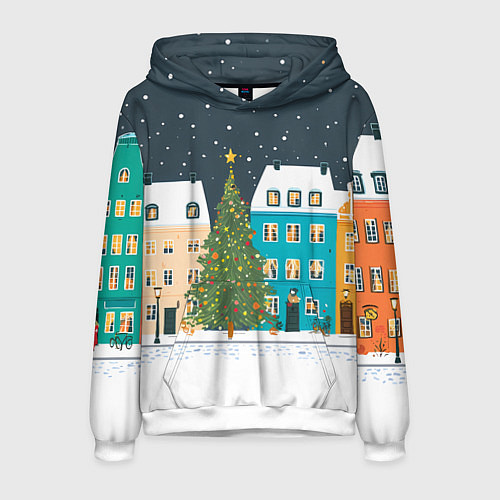 Мужская толстовка Новогодний снежный город / 3D-Белый – фото 1