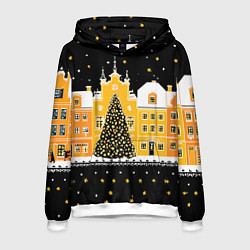 Толстовка-худи мужская Новогодняя ночь в городе, цвет: 3D-белый