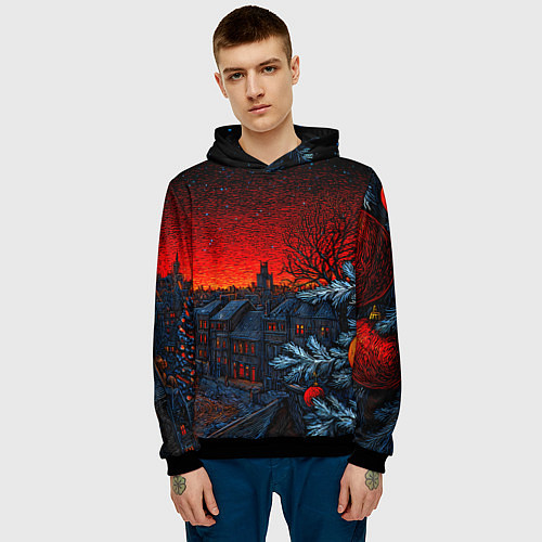 Мужская толстовка Новый год в ночном городе / 3D-Черный – фото 3