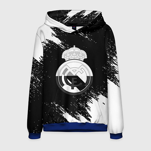 Мужская толстовка Реал Мадрид черно белые краски / 3D-Синий – фото 1
