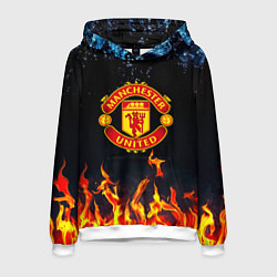 Толстовка-худи мужская Манчестер Юнайтед лёд и огонь, цвет: 3D-белый