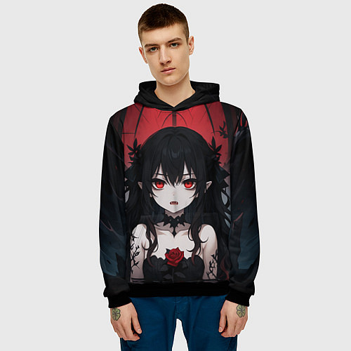 Мужская толстовка Девушка в стиле аниме в воде / 3D-Черный – фото 3