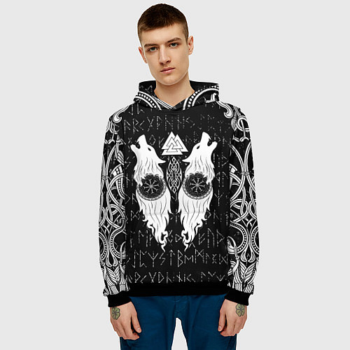 Мужская толстовка Волки воины с символикой / 3D-Черный – фото 3