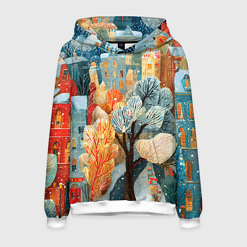 Мужская толстовка Разноцветные новогодние домики / 3D-Белый – фото 1