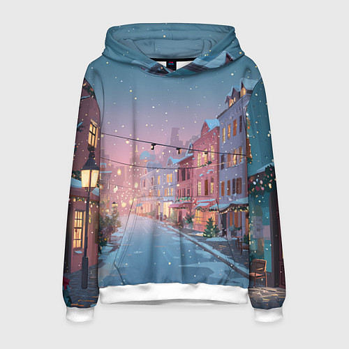 Мужская толстовка Новогодняя улица / 3D-Белый – фото 1