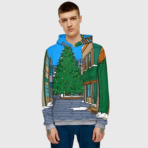 Мужская толстовка Мультяшный новогодний двор / 3D-Меланж – фото 3