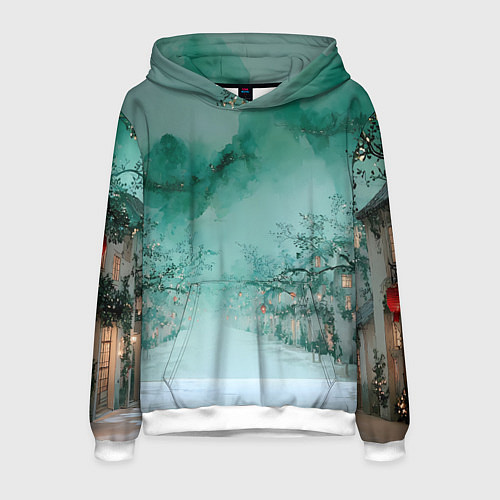 Мужская толстовка Новогодняя туманная улица / 3D-Белый – фото 1