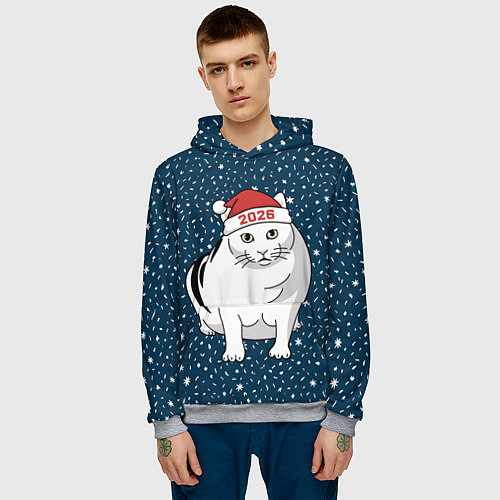 Мужская толстовка Кот мем - 2026 / 3D-Меланж – фото 3
