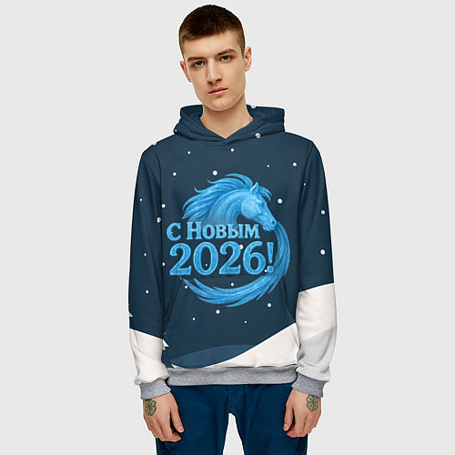 Мужская толстовка С Новым 2026 снежная надпись / 3D-Меланж – фото 3