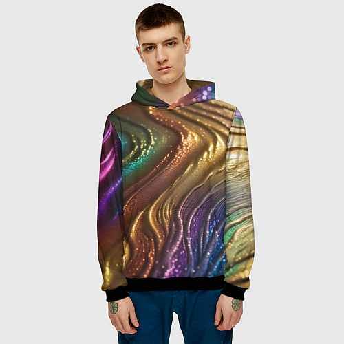Мужская толстовка Сморщенные складочки жидкости / 3D-Черный – фото 3