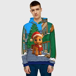 Толстовка-худи мужская Новогодняя лошадка и елка, цвет: 3D-синий — фото 2
