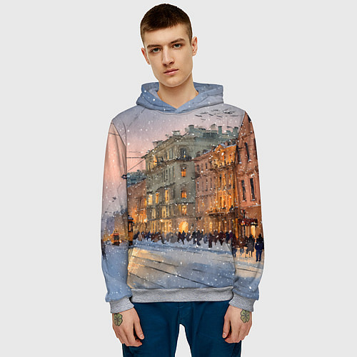 Мужская толстовка Зимний Санкт-Петербург / 3D-Меланж – фото 3