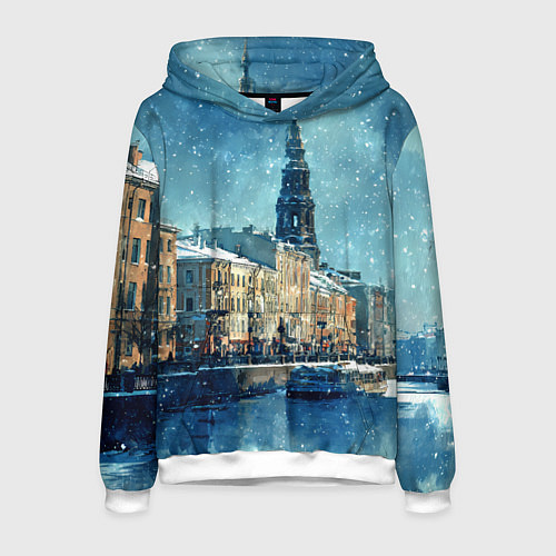 Мужская толстовка Снегопад в Санкт-Петербурге / 3D-Белый – фото 1