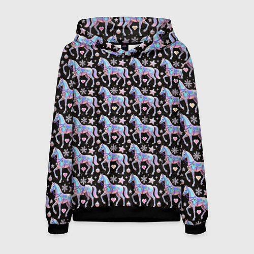 Мужская толстовка Новогодние лошади y2k / 3D-Черный – фото 1
