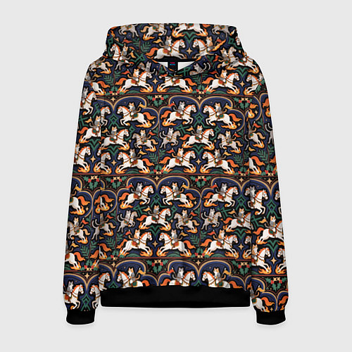 Мужская толстовка Новогодние коты всадники на лошади / 3D-Черный – фото 1