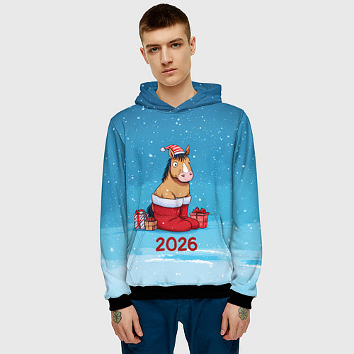 Мужская толстовка Лошадь в сапогах Санты / 3D-Черный – фото 3