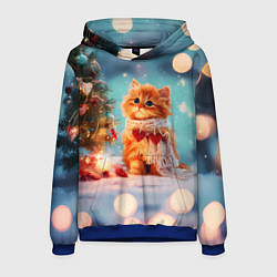 Толстовка-худи мужская Рыжий маленький новогодний котенок, цвет: 3D-синий