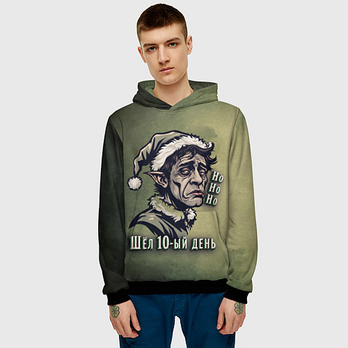 Мужская толстовка Эльф в режиме энергосбережения / 3D-Черный – фото 3