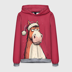 Толстовка-худи мужская Комичная новогодняя лошадь, цвет: 3D-меланж