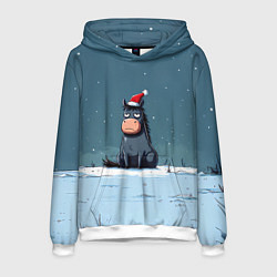 Толстовка-худи мужская Забавная новогодняя лошадка, цвет: 3D-белый