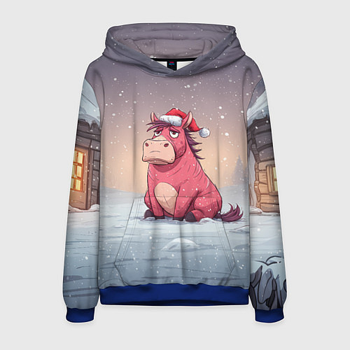 Мужская толстовка Розовая новогодняя лошадка / 3D-Синий – фото 1
