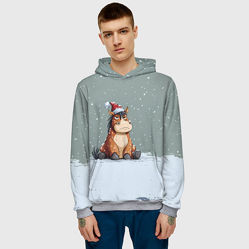 Мужская толстовка Лошадка на фоне снегопада / 3D-Меланж – фото 3