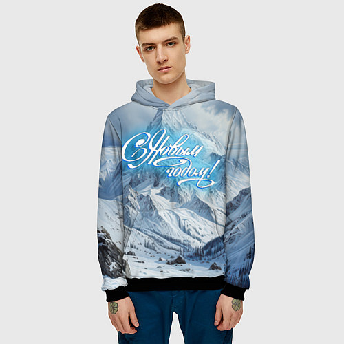 Мужская толстовка Новый год на вершинах / 3D-Черный – фото 3